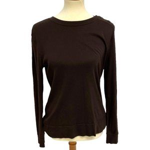 LRL Ralph Lauren Women's Brown Crew Neck Shoulder Button Tee Size M
